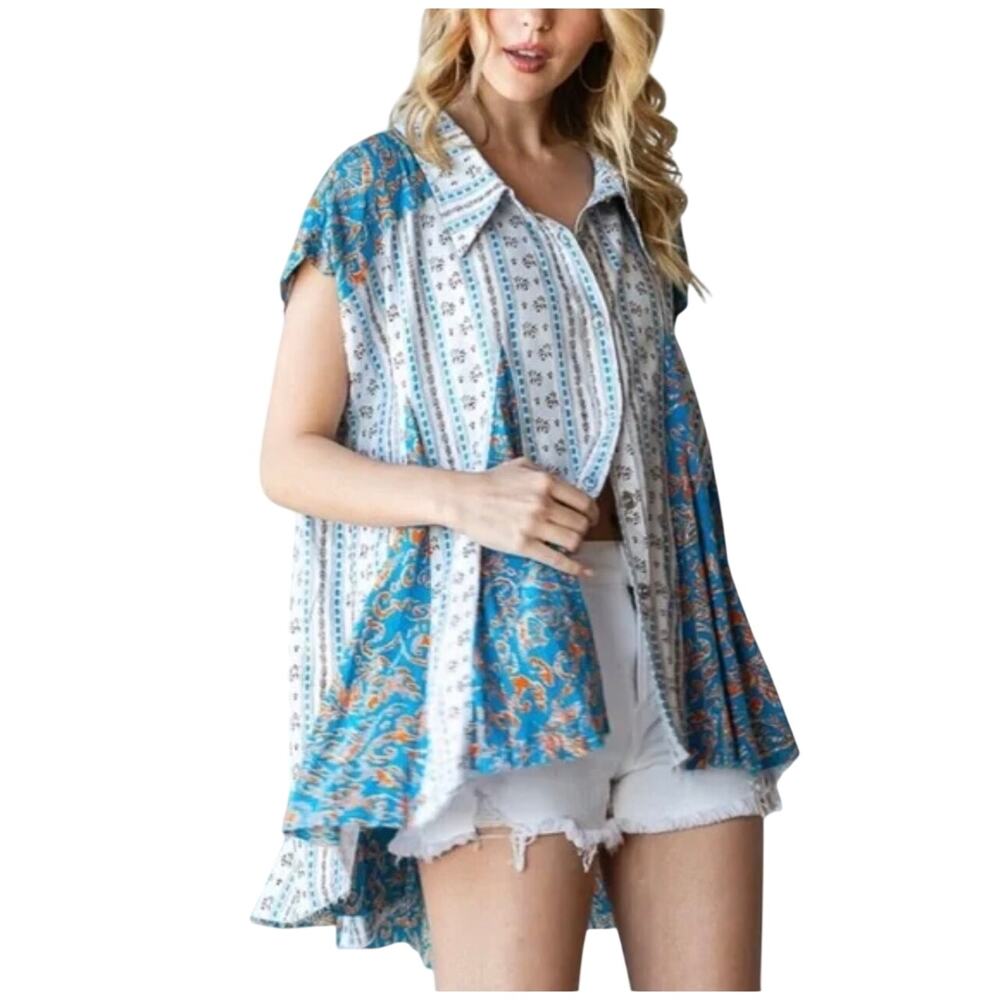 NWOT OLI & HALI Women’s Boho Western Printed Snap Front Swing Tunic